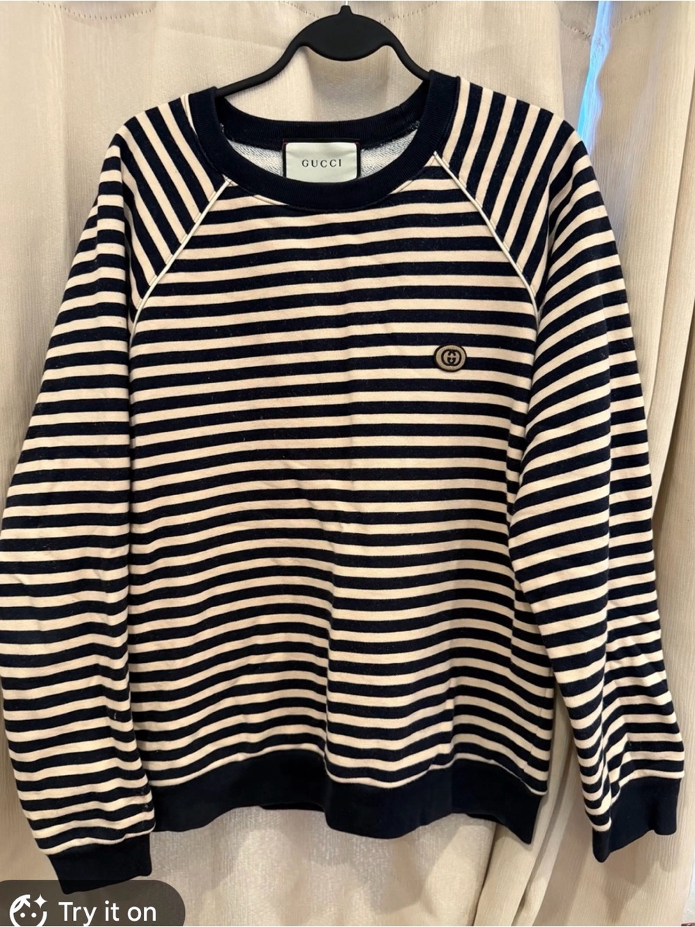 Gucci Black and Cream Striped Crewneck Sweater